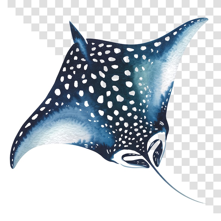PSD watercolor painting of a spotted eagle ray swimming in the ocean