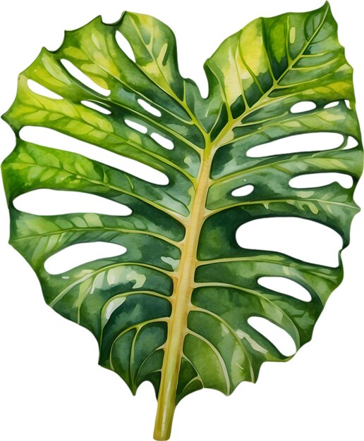 PSD watercolor painting of the alocasia amazonica leaf