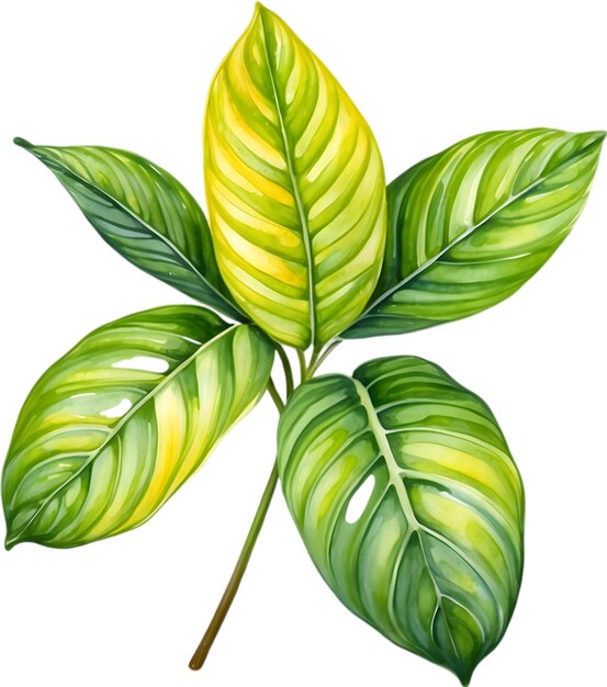 PSD watercolor painting of the lemon lime maranta leuconeura plant