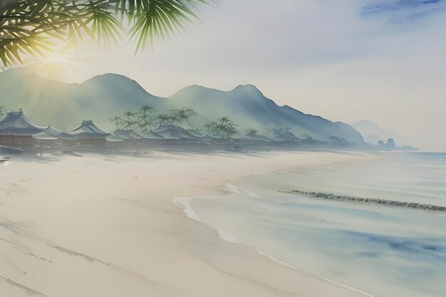 PSD watercolor paintings of beautiful beaches and islands