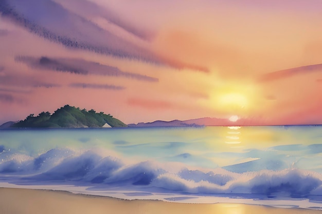 PSD watercolor paintings of beautiful beaches and islands