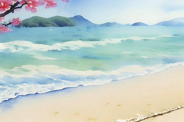 PSD watercolor paintings of beautiful beaches and islands