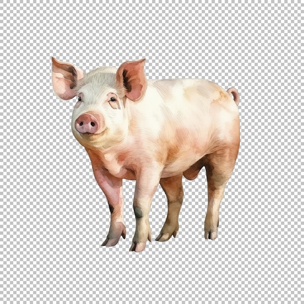 PSD watercolor pig illustration on transparent background