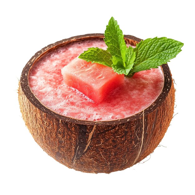 Watermelon Smoothie Served in a Coconut Shell with Mint
