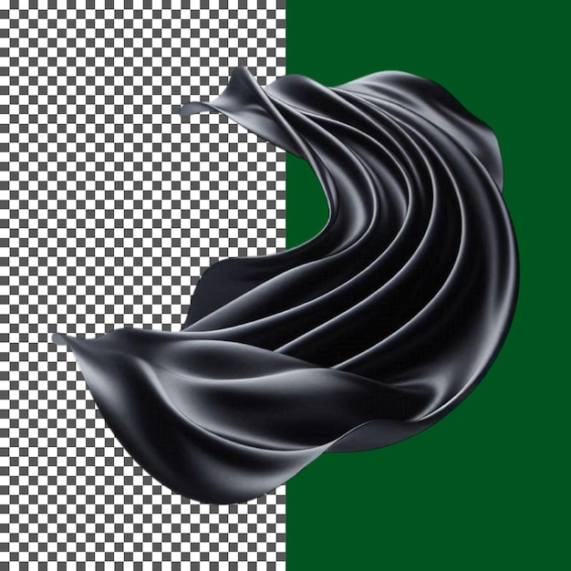 Wave di tessuto nero liscio con sguardo lucido su sfondo trasparente png psd