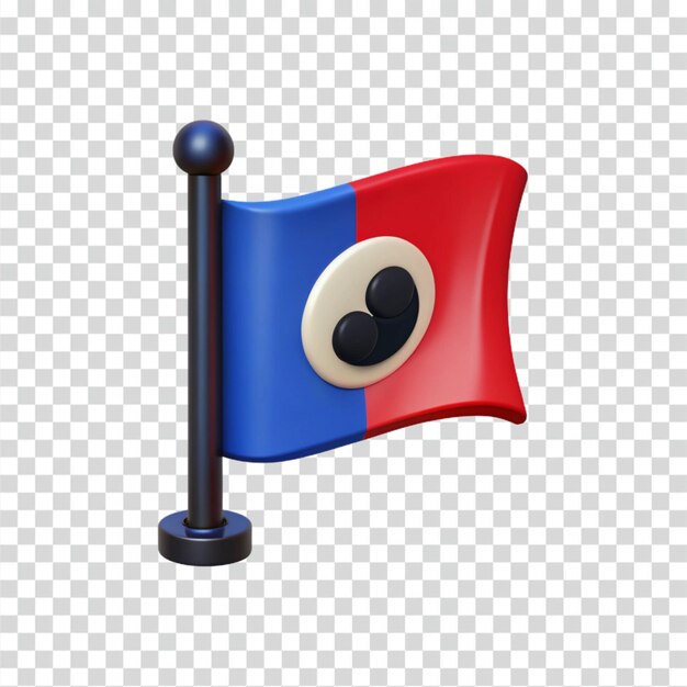 Waving Flag on a Pole Red White and Blue Tricolor with Emblem