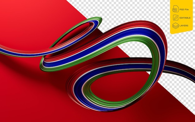 waving ribbon or banner with flag of gambia independence day concept red background 3d illustration