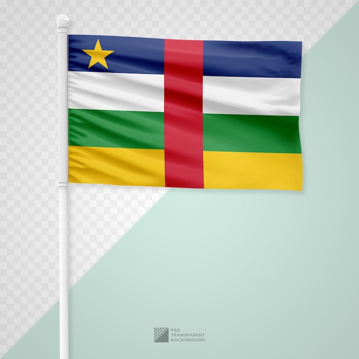 PSD waving the central african republic flag on a white metal pole isolated on a transparent background