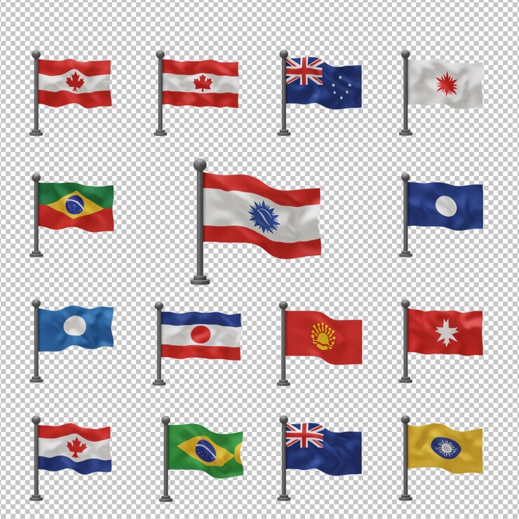 PSD waving world flags set