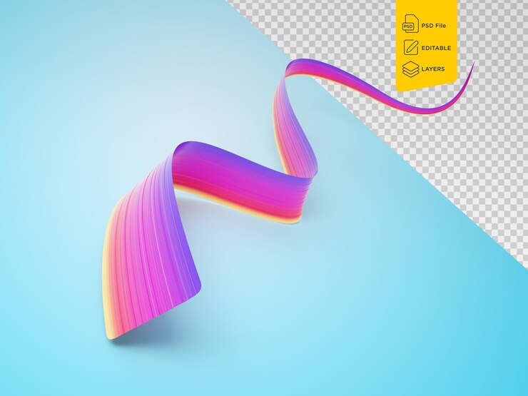 PSD wavy shiny social media ribbon flag isolated on soft blue background 3d illustration