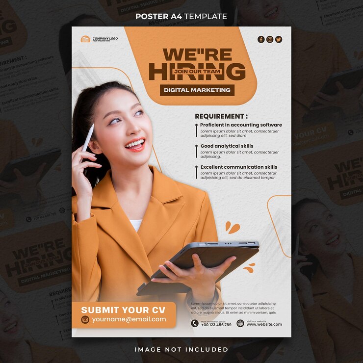 PSD we are hiring digital marketing poster a4 or banner template