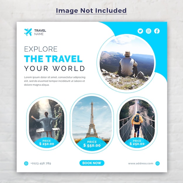 Web banner de postagem de mídia social para viagens, férias, férias