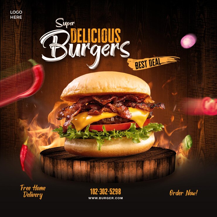 Web banner delizioso di hamburger e menu alimentare