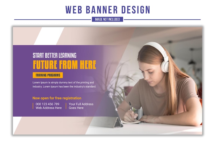 PSD web-banner für e-learning- und online-kurse im psd-format und youtube-miniaturansicht