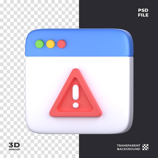 Web Page Warning Icon 3D perfetto per il tema della sicurezza informatica