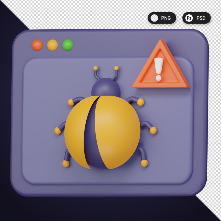 PSD web site bug icon di sicurezza informatica set ux ui elementi di web design rendering 3d