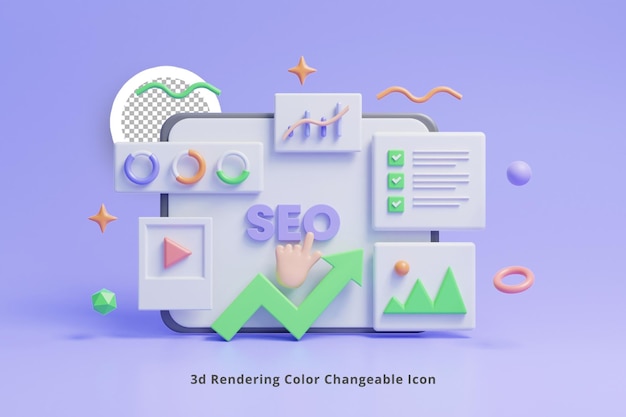 Webanalyse- und seo-marketing-konzeptsymbol oder 3d-seo-ranking-analysediagramm oder seo-diagrammbericht