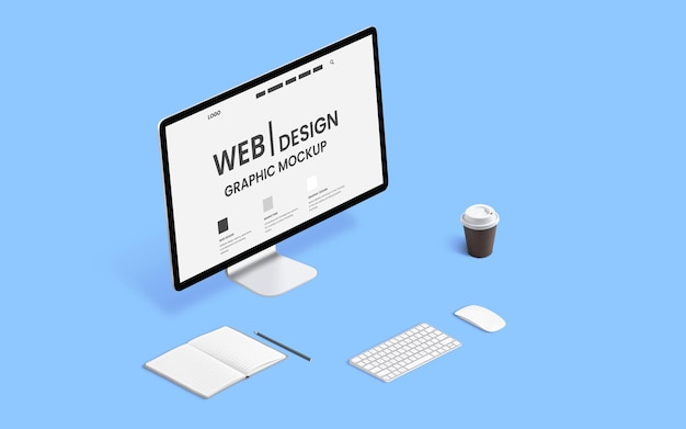 Webdesign-Mockup-Grafik-Studio-Schreibtisch isometrisch