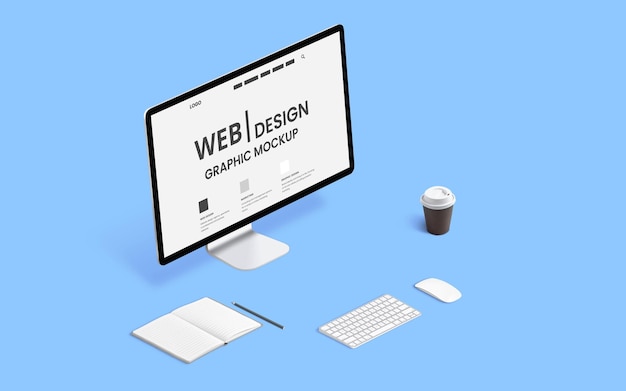 PSD webdesign-mockup-grafik-studio-schreibtisch isometrisch