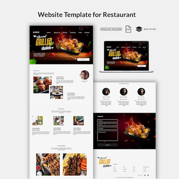 PSD webdesign-vorlage für ein restaurant mit gegrilltem hähnchen im psd-format