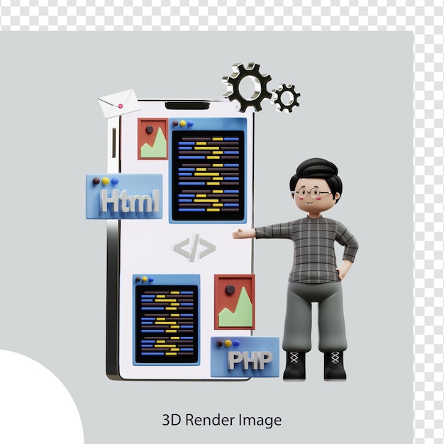Webentwickler, der an Projekt 3D-Illustration arbeitet, verwendet für Web, App, Infografik