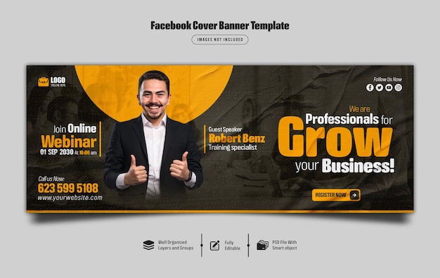 Webinaire En Direct De Marketing Numérique Et Modèle De Bannière De Couverture Facebook D'entreprise PSD Premium