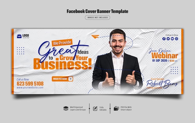 Webinaire En Direct De Marketing Numérique Et Modèle De Bannière De Couverture Facebook D'entreprise PSD Premium