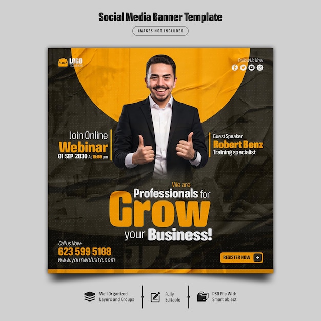 Webinaire en direct sur le marketing numérique et modèle de publication sur les réseaux sociaux d'entreprise Psd Premium