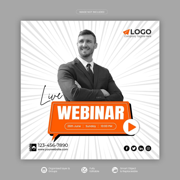 Webinaire En Direct De Marketing Numérique Publication Sur Les Médias Sociaux Ou Bannière Carrée Ou Modèle De Bannière Web PSD Premium