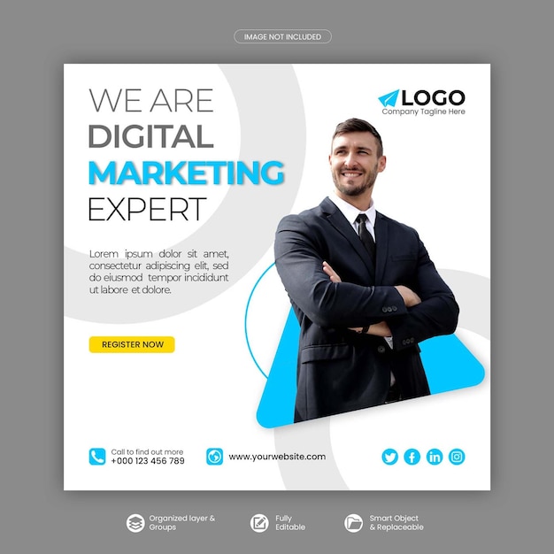 Webinaire En Direct De Marketing Numérique Publication Sur Les Médias Sociaux Ou Bannière Carrée Ou Modèle De Bannière Web PSD Premium