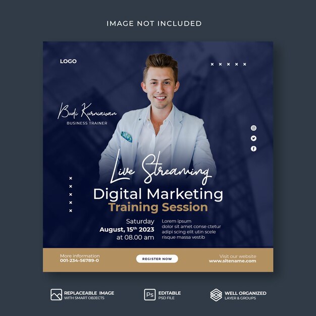 Webinaire En Direct Sur Les Médias Sociaux D'entreprise De Marketing Numérique Et Modèle De Publication Instagram PSD Premium