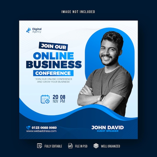 Webinar ao vivo de marketing digital e design de modelo de postagem de mídia social corporativa