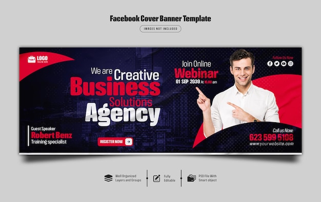 Webinar ao vivo de marketing digital e modelo de banner de capa do facebook corporativo psd premium