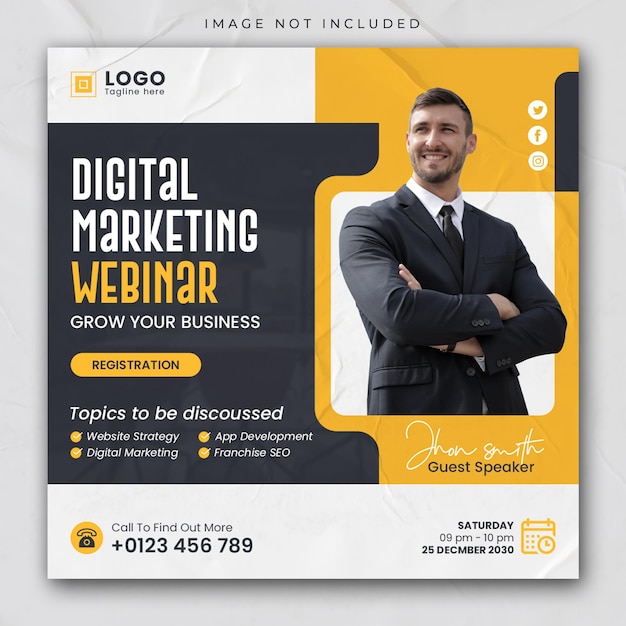Webinar ao vivo de marketing digital e modelo de postagem de mídia social de negócios corporativos