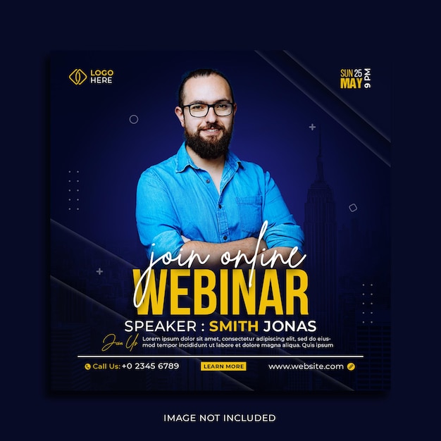 Webinar ao vivo de marketing digital ou modelo de postagem de mídia social corporativa