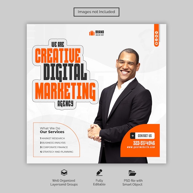 Webinar ao vivo de marketing digital PSD e modelo de postagem de banner de mídia social corporativa