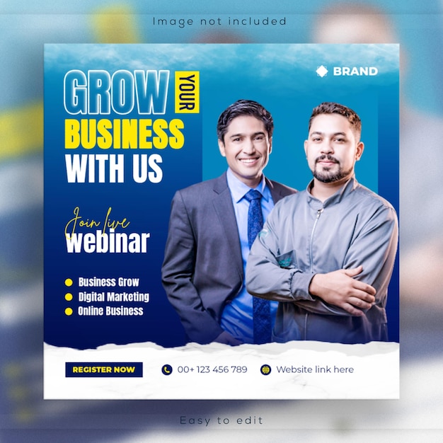 Webinar ao vivo de promoção de negócios corporativos banner de mídia social de marketing digital e postagem no instagram