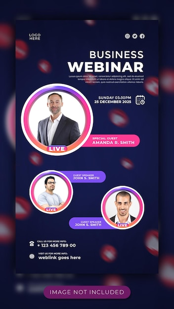 PSD webinar de marketing digital ao vivo e workshop de mídia social modelo de história para facebook e instagram