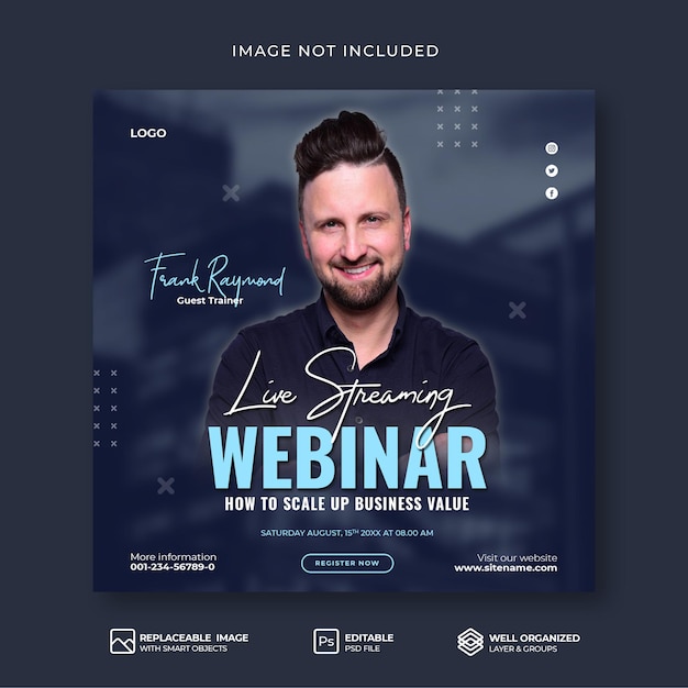 PSD webinar de negócios de mídia social corporativa ao vivo webinar e modelo de postagem no instagram psd premium