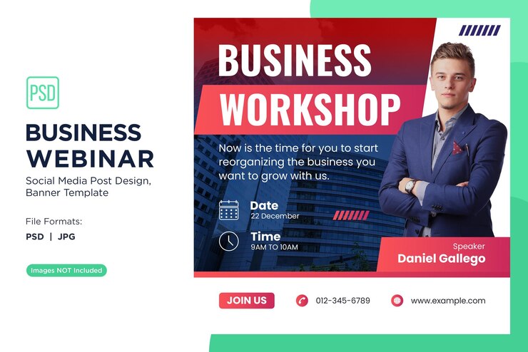 PSD webinar de negócios mindset empresarial workshops banner design template