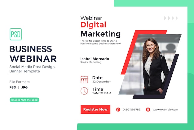 Webinar de negócios mindset empresarial workshops banner design template