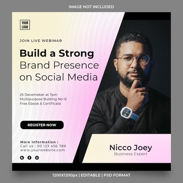 Webinar-Design zum Aufbau einer starken Social-Media-Markenpräsenz, Webinar-Banner-Design oder Social-Media-Beitrag