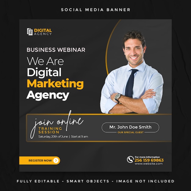 Webinar di marketing digitale in diretta e post sui social media aziendali
