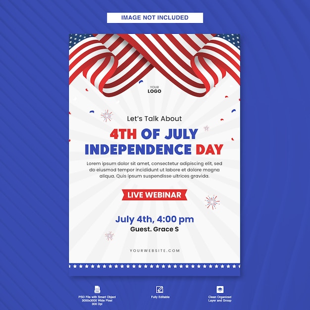 Webinar Flyer a4 Vorlage für die amerikanische Feier des 4. Juli