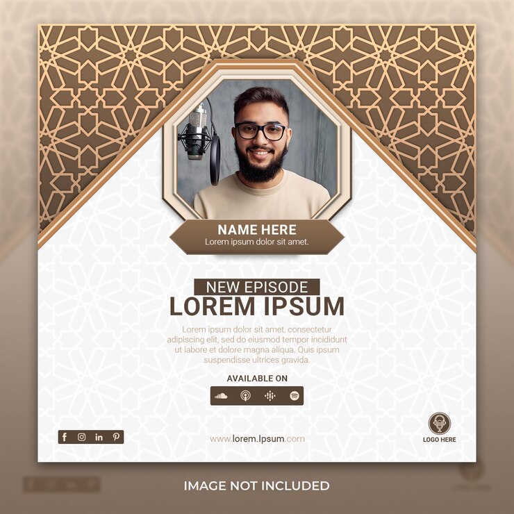 Webinar islámico en vivo podcast talk show diseño de publicaciones en las redes sociales