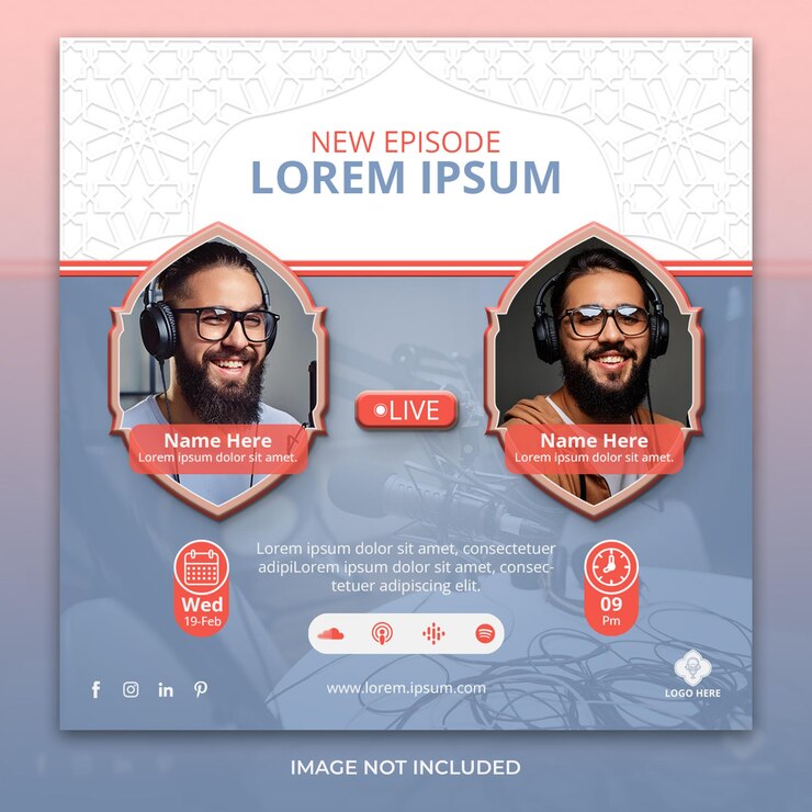Webinar islámico en vivo podcast talk show diseño de publicaciones en las redes sociales