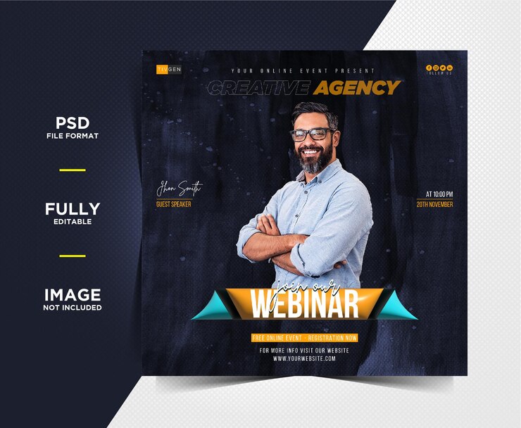 Webinar live di marketing digitale creativo e modelli di post sui social media aziendali