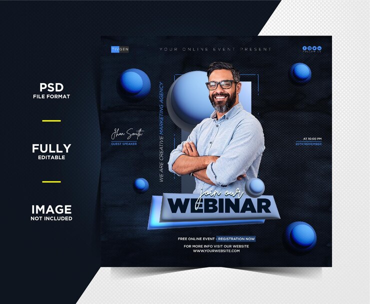 Webinar live di marketing digitale creativo e modelli di post sui social media aziendali