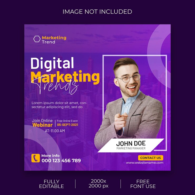Webinar live di marketing digitale e modello di post sui social media aziendali