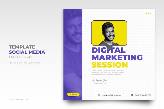Webinar live di marketing digitale e modello di post sui social media aziendali